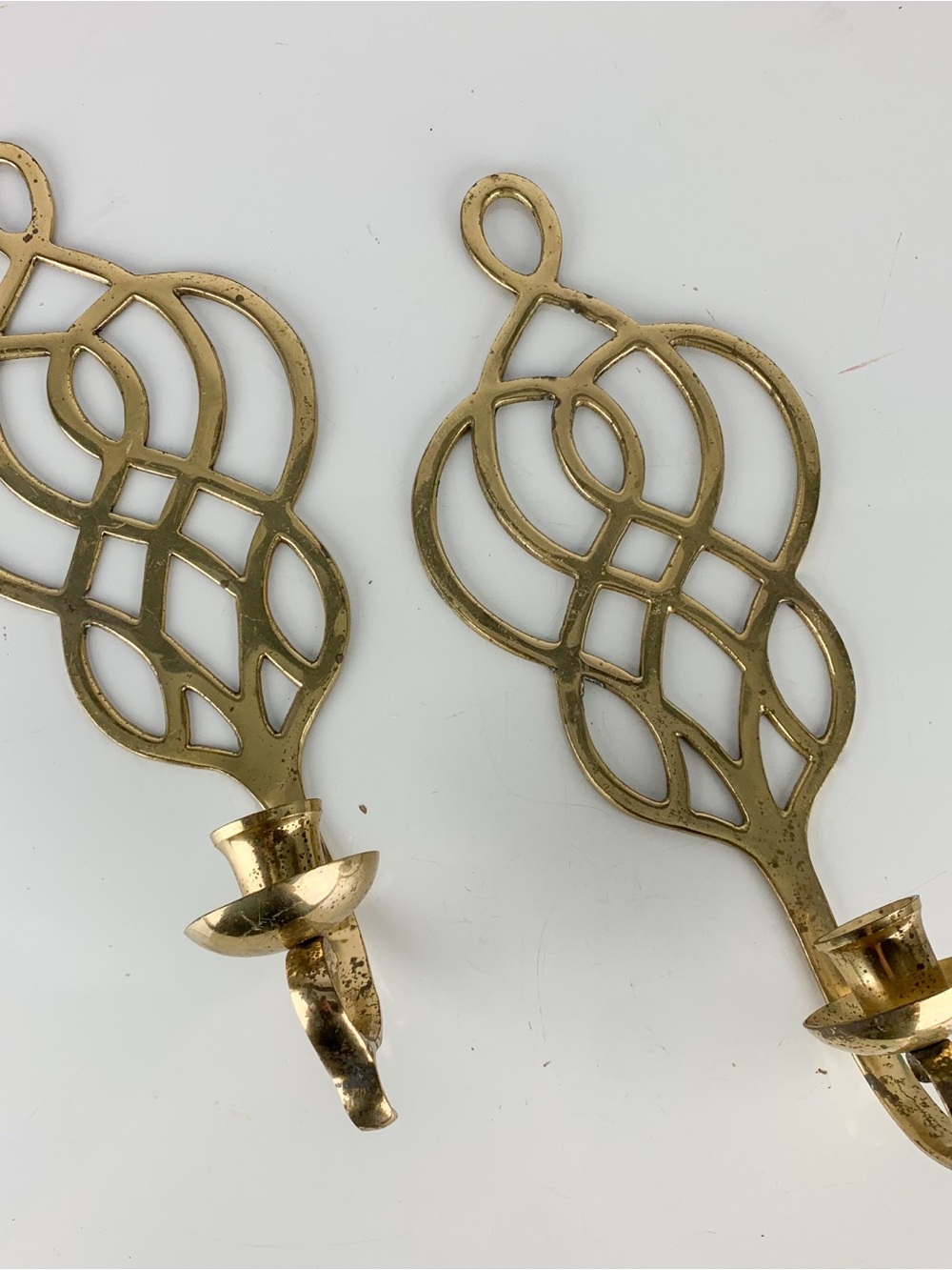 Vintage Hollywood Regency Scroll Knotted Brass Sconces Ornate Candle Holders